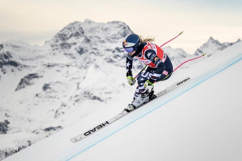 US Lindsey Vonn skies during the women's downhill training as part of the FIS Alpine ski World Cup 2025-2026, in St. Moritz, south-eastern Switzerland on December 11, 2025.  Fabrice COFFRINI / AFP