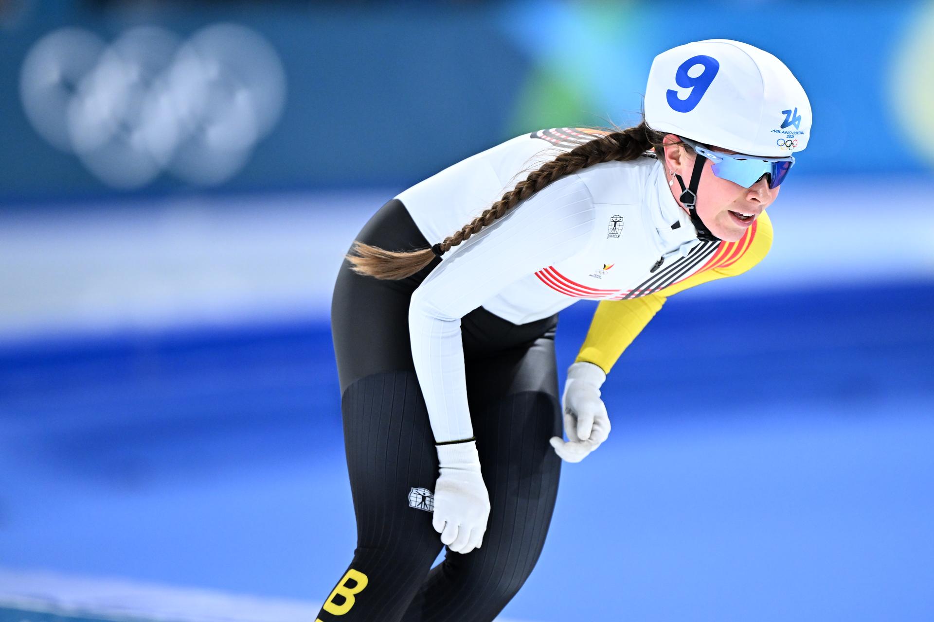 Belgian Sandrine Tas reacts after the final of the mass start women Speed Skating at the Milano Cortina 2026 Olympic Winter Games, on Saturday 21 February 2026 in Milan, Italy. The XXV Winter Olympics take place from 6 to 22 February 2026 in Italy. BELGA PHOTO JASPER JACOBS