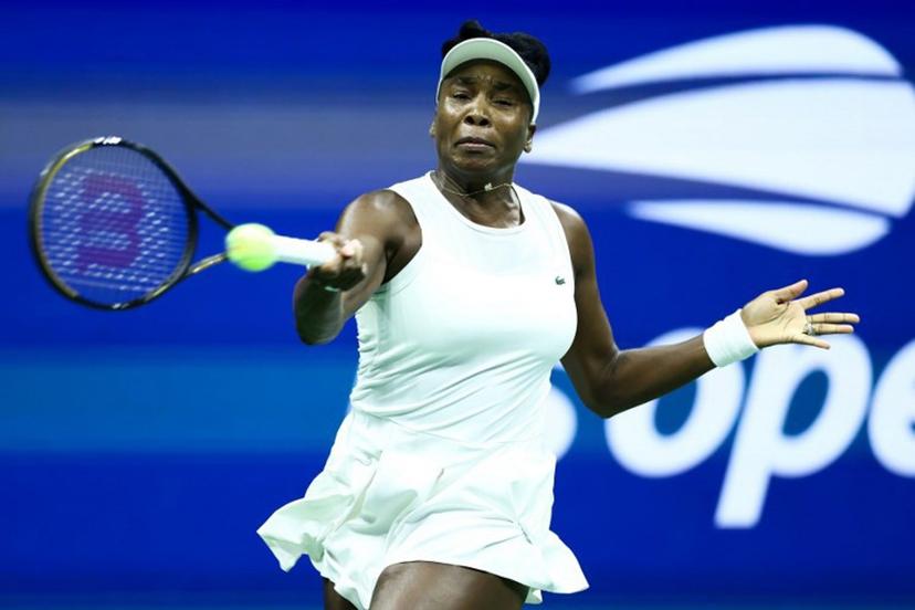USA's Venus Williams hits a forehand against USA's Sofia Kenin during the women's singles first round tennis match on day one of the US Open tennis tournament at the USTA Billie Jean King National Tennis Center in New York City on August 30, 2026.  CHARLY TRIBALLEAU / AFP