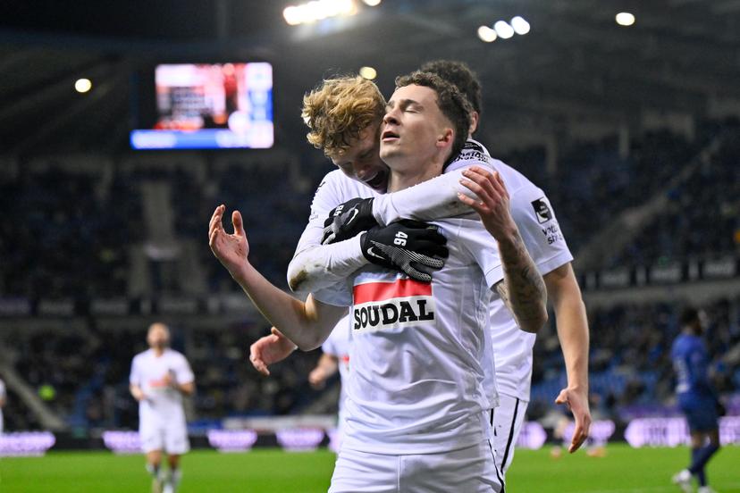 Westerlo's Griffin Yow celebrates after scoring during a soccer match between KRC Genk and KVC Westerlo, Sunday 14 December 2025 in Genk, a game of day 18 of the 2025-2026 'Jupiler Pro League' first division of the Belgian championship. BELGA PHOTO JOHAN EYCKENS