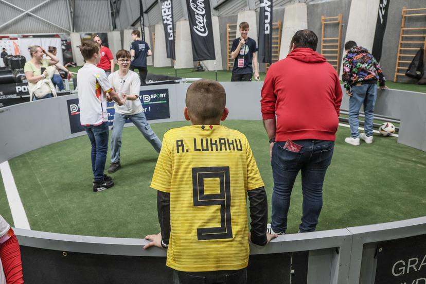 Children attend the fanday of the Belgian national soccer team Red Devils, at the Royal Belgian Football Association's training center, in Tubize, Wednesday 20 March 2024. Some 1500 fans are invited to the Proximus Basecamp to attend a training session and enjoy several other activities. On Saturday, the Red Devils play a friendly game against Ireland, part of the preparations for the Euro 2024. BELGA PHOTO BRUNO FAHY