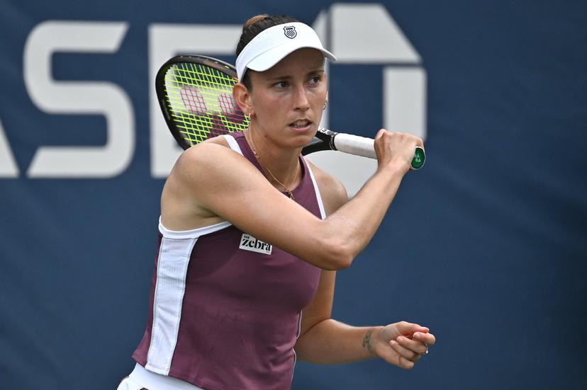 Elise Mertens of Belgium plays against Kaitlin Quevedo of Spain during the Women's singles Round 1 of the 2026 US Open Tennis Championship, USTA Billie Jean King National Tennis Center in Flushing Meadow-Corona Park, in the Queens borough of New York, NY, September 1, 2026. (Photo by Anthony Behar/Sipa USA) BELGA PHOTO BENELUX ONLY