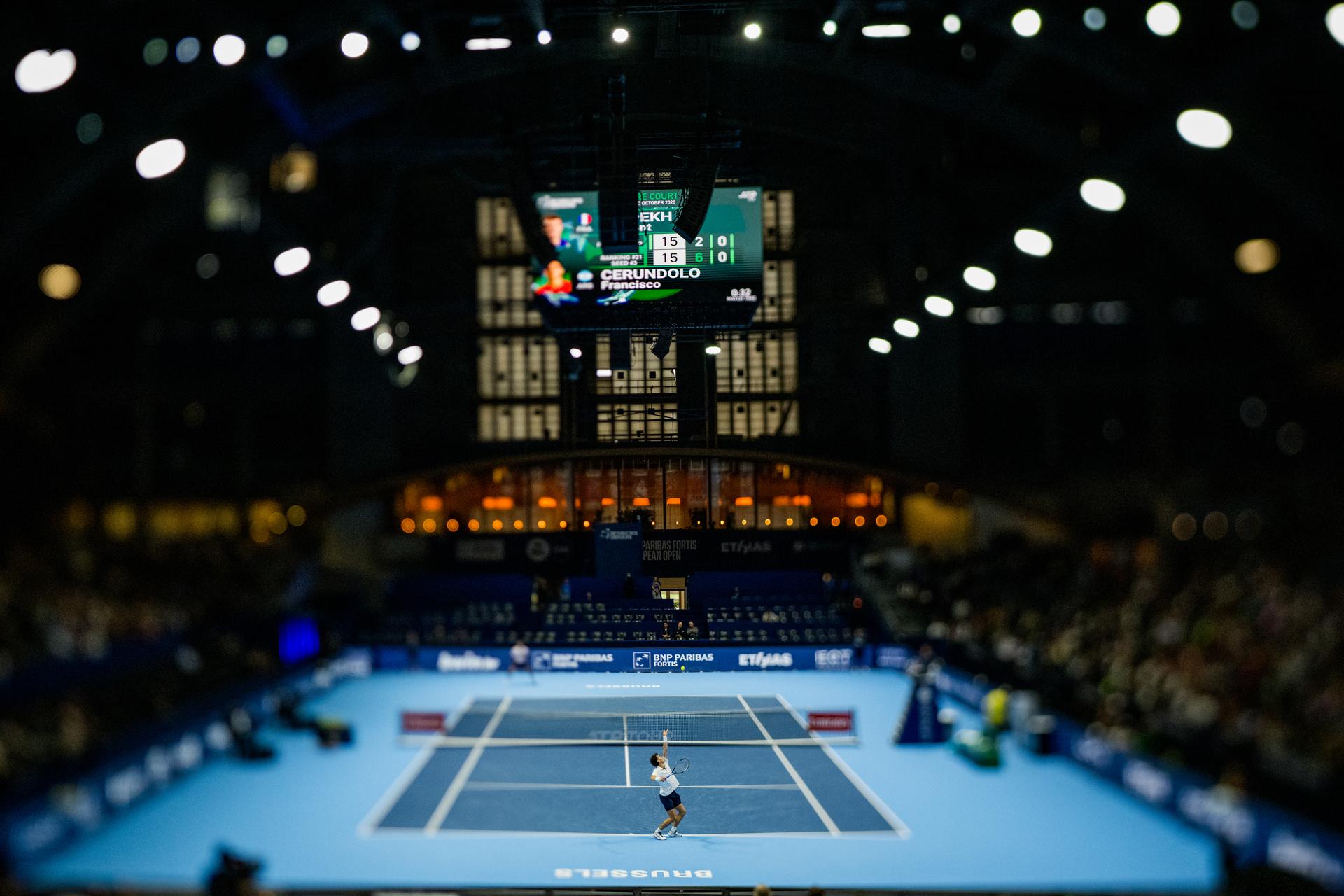 Clement Chidekh of France pictured in action during the European Open ATP tennis tournament in Brussels, on Friday 23 October 2026. This year's edition of the tournament is taking place from 17 to 25 October BELGA PHOTO JASPER JACOBS