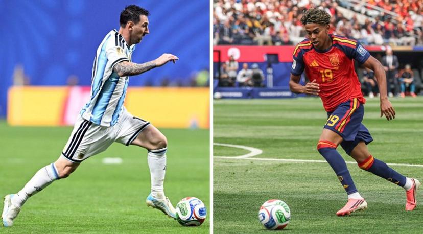 (COMBO) This combination of file photos created on July 16, 2026, shows Argentina's forward #10 Lionel Messi in Atlanta on July 7, 2026 (L); and Spain's forward #19 Lamine Yamal in Inglewood on July 2, 2026. Spain and Argentina will meet in the 2026 World Cup football tournament final match at the New York/New Jersey Stadium in East Rutherford on July 19, 2026. Roberto SCHMIDT, Etienne LAURENT / AFP