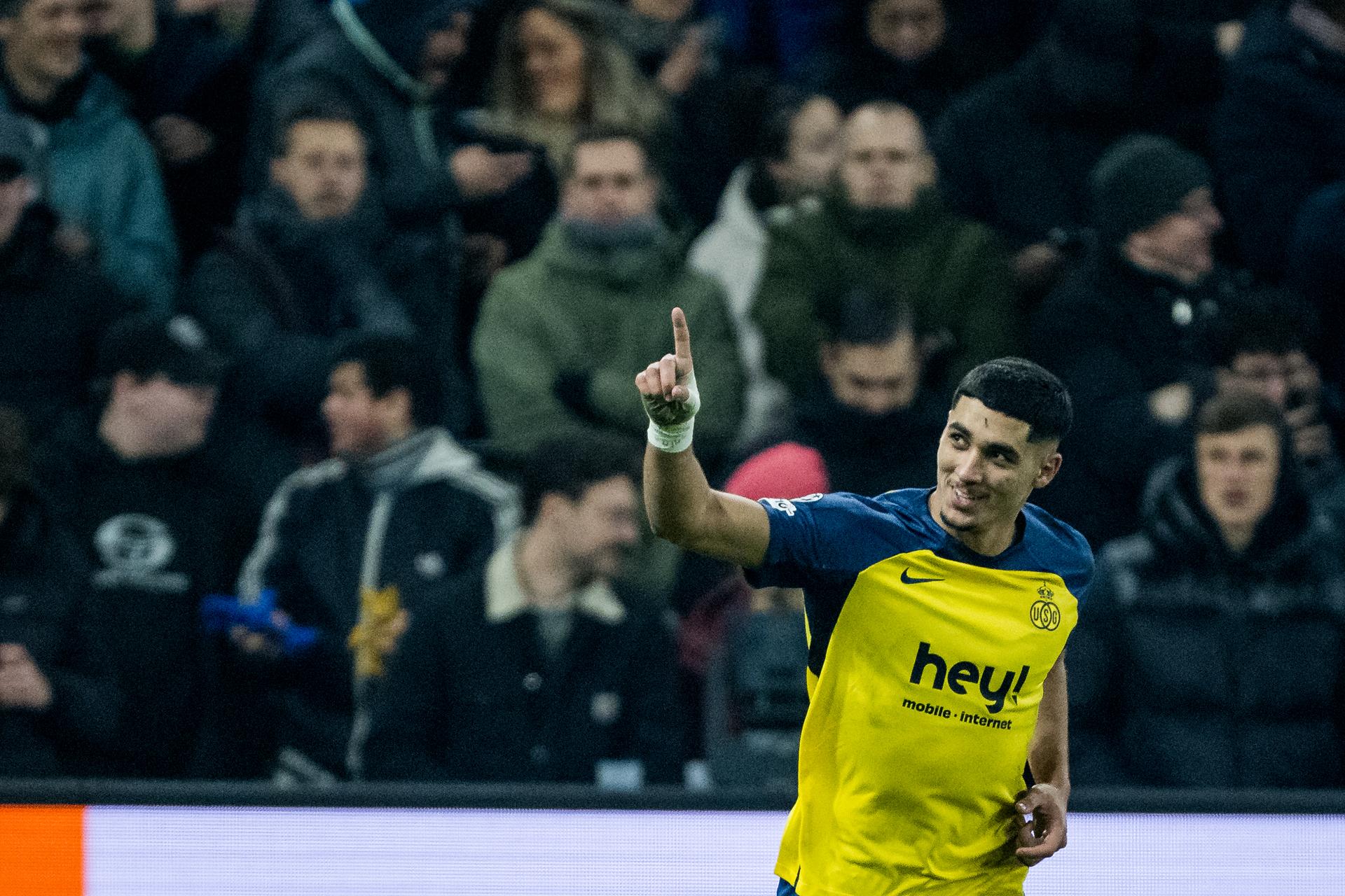 Union's Anan Khalaili celebrates after scoring during a soccer game between Belgian Royale Union Saint-Gilloise and Italian Atalanta Bergamo, on Wednesday 28 January 2026 in Brussels, on the eight day of the League phase of the UEFA Champions League tournament. BELGA PHOTO JASPER JACOBS