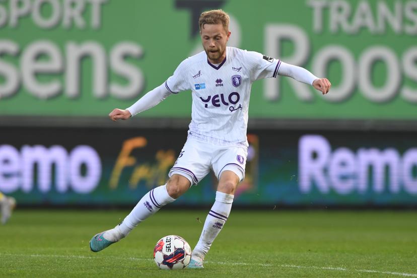 Beerschot's Dante Rigo pictured in action during a soccer match between SK Beveren and Beerschot VA, Saturday 22 April 2023 in Beveren-Waas, on day 8 of the Promotion Play-offs during the 2022-2023 'Challenger Pro League' 1B second division of the Belgian championship. BELGA PHOTO JILL DELSAUX