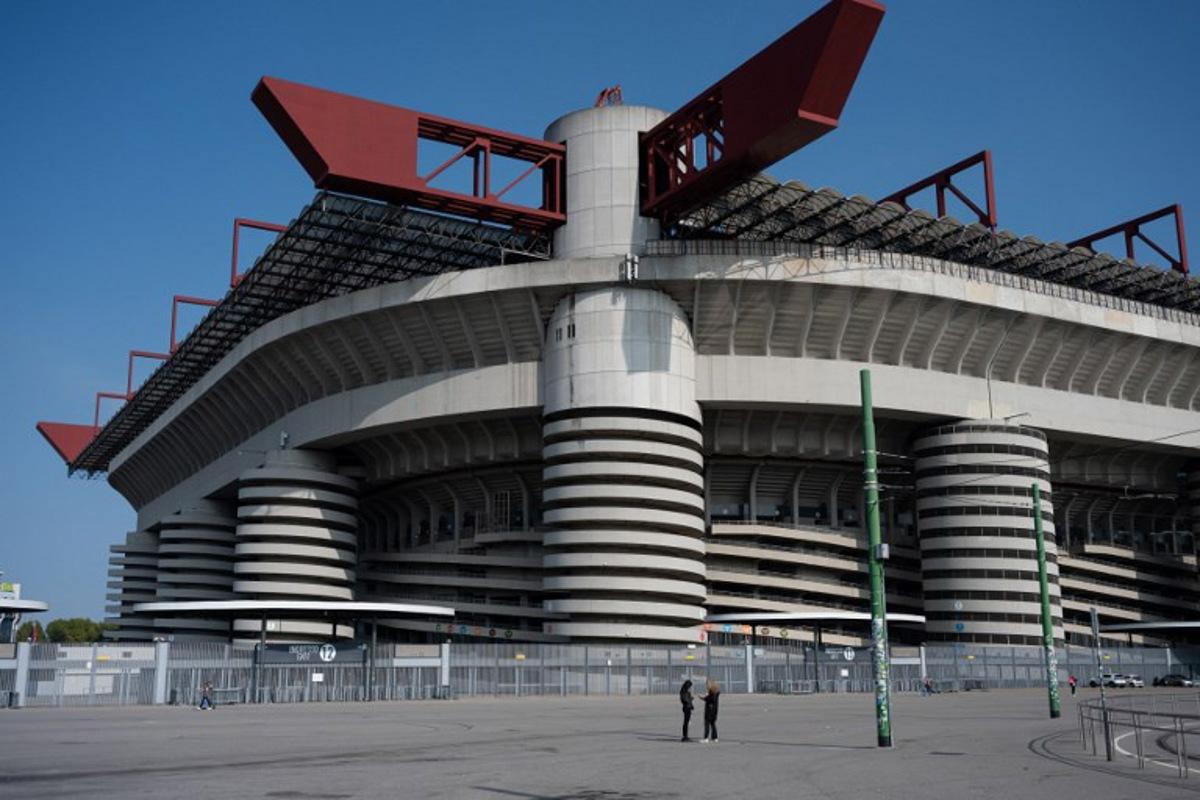 A general view shows the San Siro Stadium ahead of the press conference for the unveiling of the Opening Ceremony of Milano Cortina Winter Olympic Games 2026 in Milan, Italy on October 16, 2025.  Piero CRUCIATTI / AFP