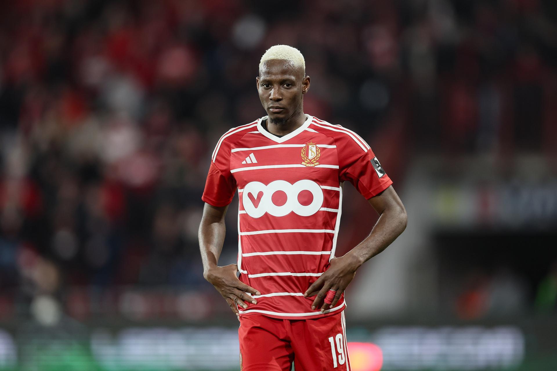 Standard's Moussa Djenepo pictured during a soccer match between Standard de Liege and KAA Gent, Saturday 02 March 2024 in Liege, on day 28 of the 2023-2024 season of the 'Jupiler Pro League' first division of the Belgian championship. BELGA PHOTO BRUNO FAHY