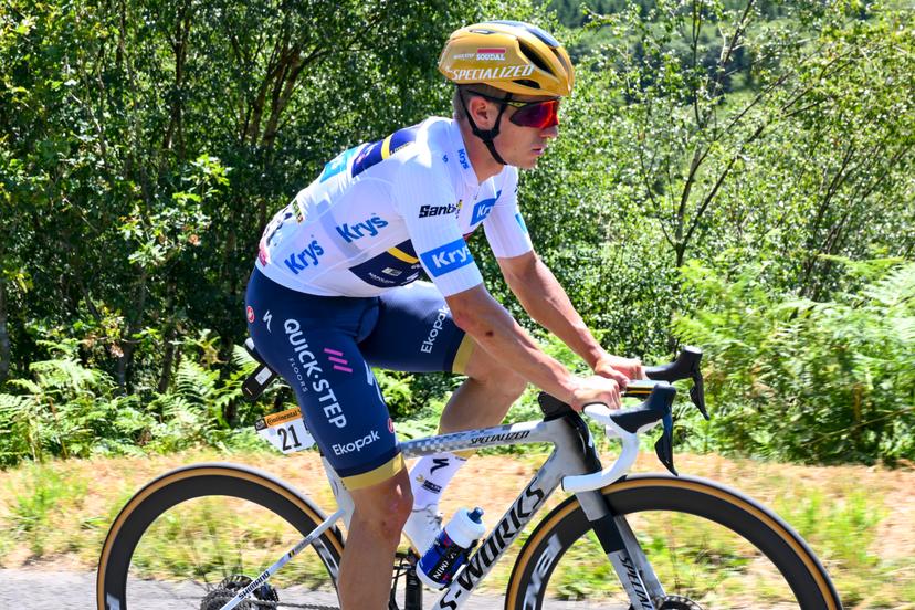 Belgian Remco Evenepoel of Soudal Quick-Step pictured in action during stage six of the 2025 Tour de France cycling, from Bayeux to Vire Normandie (201 km), on Thursday 10 July 2025 in France. The 112th edition of the Tour de France starts on Saturday 5 July in Lille, France, and will finish in Paris, France on the 27th of July. BELGA PHOTO POOL VINCENT KALUT