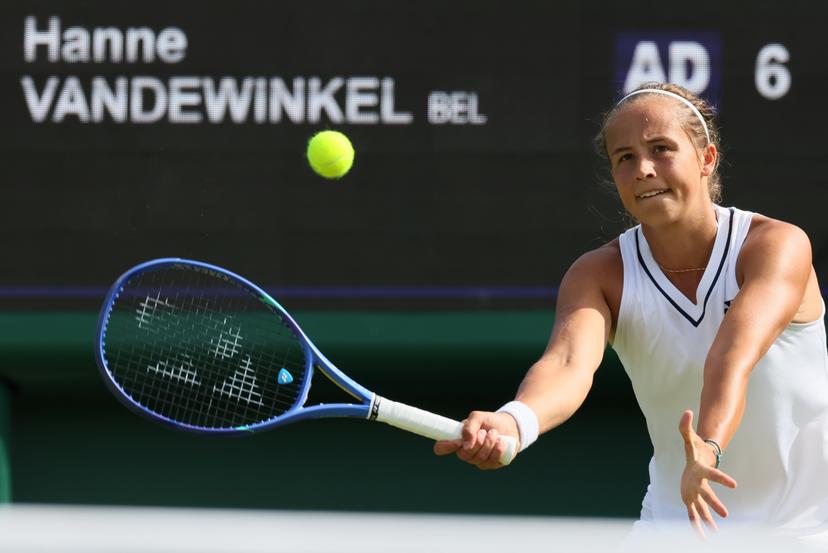 Belgian Hanne Vandewinkel pictured in action during a first roung game between Belgian Vandewinkel (WTA 103) and US' Liu (WTA 146) in the Ladies' singles at Wimbledon grand slam tennis tournament in London, Britain, Monday 29 June 2026.  BELGA PHOTO BENOIT DOPPAGNE