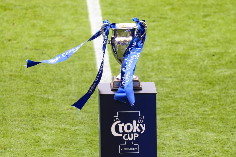 this picture shows the Croky cup trophy before a soccer game between Club Brugge and RSC Anderlecht in Brussels, Sunday 04 May 2025, the final of the 'Croky Cup' Belgian soccer cup. BELGA PHOTO BRUNO FAHY