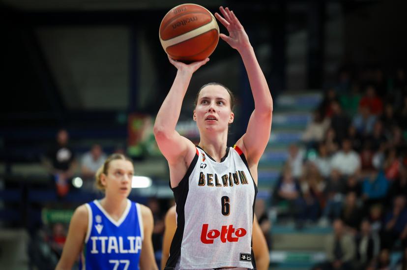Belgium's Antonia Delaere pictured in action during a friendly basket game between Belgium's national team Belgian Cats and Italy, in Jemappes, on Friday 23 May 2025. BELGA PHOTO VIRGINIE LEFOUR
