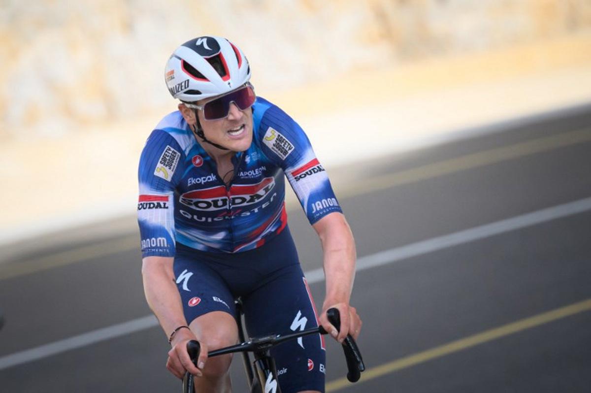 Soudal Quick-Step team's belgian rider Louis Vervaeke competes to win the second stage of the Tour of Oman cycling race from Al Rustaq fort to Yitti Hills, on February 9, 2025.  Loic VENANCE / AFP