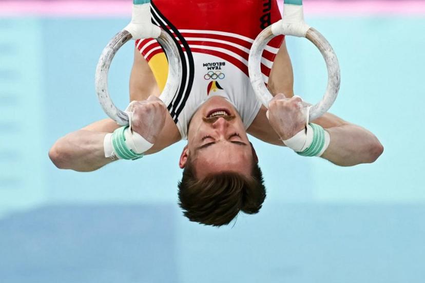 Belgium's Glen Cuyle competes in the artistic gymnastics men's rings final during the Paris 2024 Olympic Games at the Bercy Arena in Paris, on August 4, 2024.  Paul ELLIS / AFP