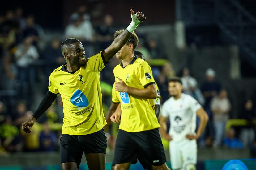 Lierse's Emmanuel Matuta celebrate after scoring during a soccer game between Lierse SK and RWDM Brussels, Friday 19 September 2025 in Lier, on day 6 of the 2025-2026 'Challenger Pro League' 1B second division of the Belgian championship. BELGA PHOTO DAVID PINTENS