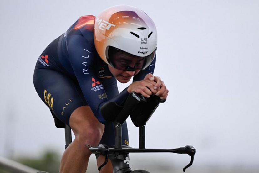 Spain's Paula Blasi competes during the 2026 Union Cycliste Internationale (UCI) Road World Championships in Montreal, Quebec, on September 20, 2026.  Andrej Ivanov / AFP