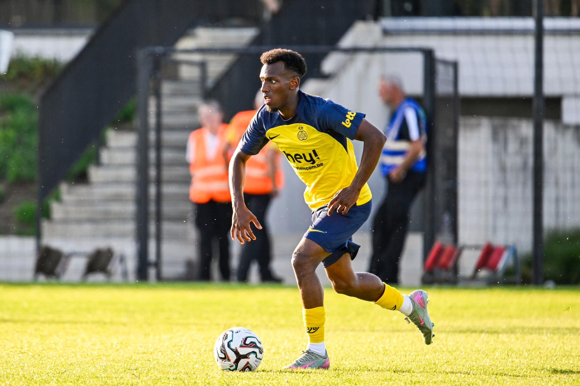 Union's Henok Teklab pictured in action during a friendly game between Union Saint-Gilloise and Union Rochefortoise, Tuesday 01 July 2025 in Nijlen, in preparation of the upcoming 2025-2026 season. BELGA PHOTO TOM GOYVAERTS
