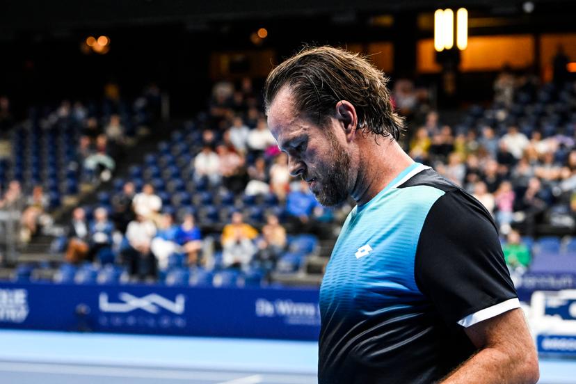 Belgian Xavier Malisse shows defeat during the men's doubles quarter finals match between Belgian-Argentinian pair Malisse-Schwartzman and Dutch pair Griekspoor - Van de Zandschulp at the European Open Tennis ATP tournament, in Antwerp, Thursday 20 October 2022. BELGA PHOTO TOM GOYVAERTS