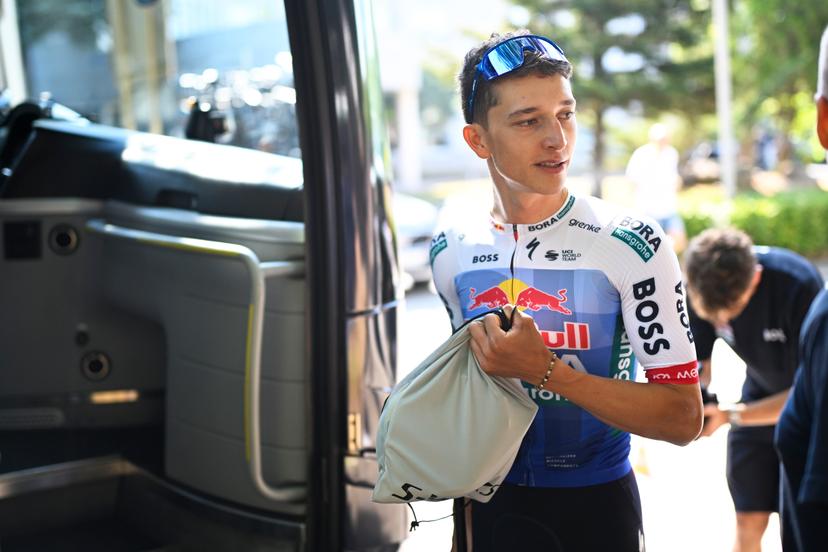 German Florian Lipowitz of Red Bull-BORA-hansgrohe arrives for a training ahead of the 2026 Tour de France cycling race, Thursday 02 July 2026, in Barcelona, Spain. The 113th edition of the Tour de France starts on Saturday 4 July in Barcelona, Spain, and will finish in Paris, France on the 26th of July.  BELGA PHOTO JASPER JACOBS