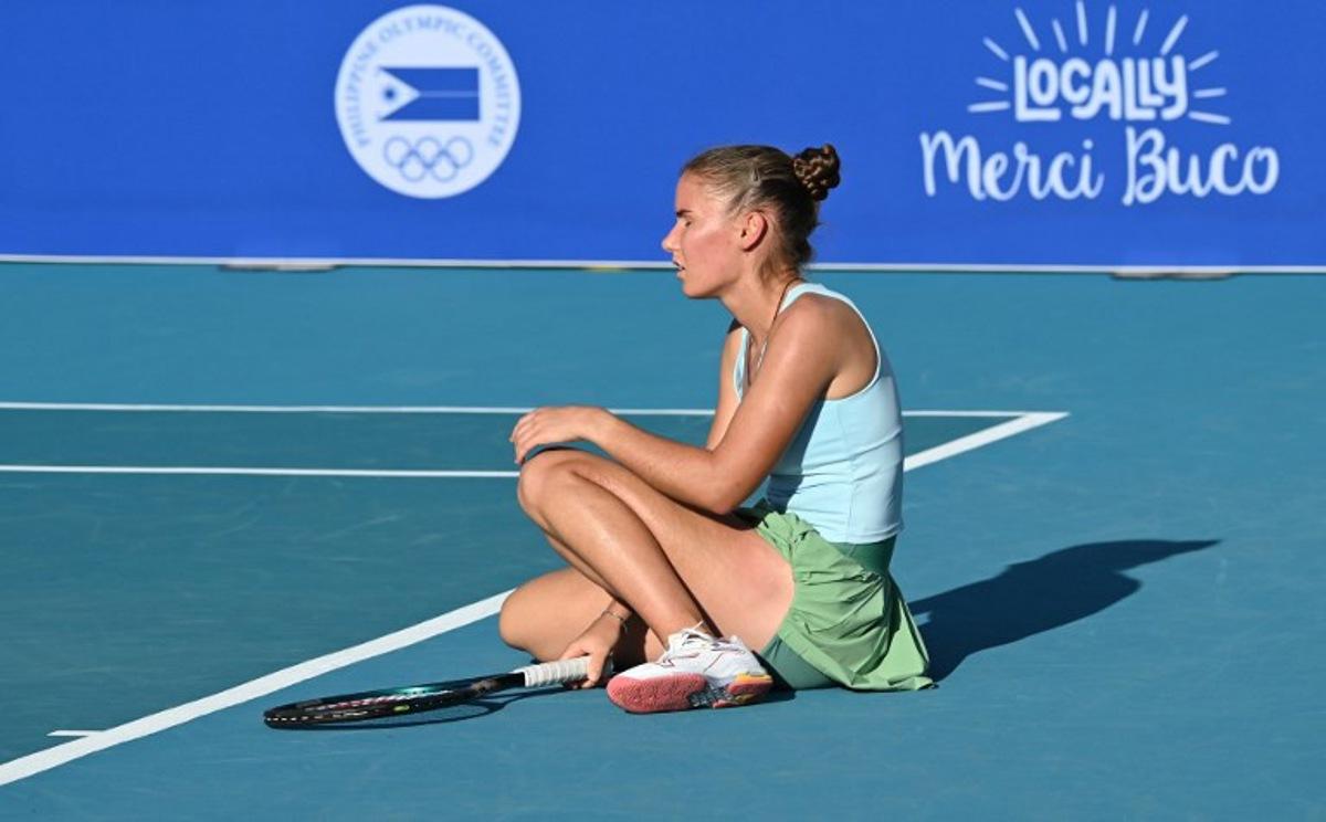Tatiana Prozorova of Russia reacts to a point during her women's singles against Sofia Costoulas of Belgium at the Philippine Women's Open tennis tournament in Manila on January 29, 2026.  Ted ALJIBE / AFP