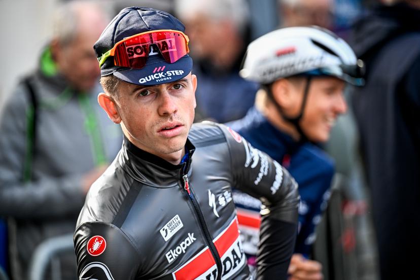British James Knox of Soudal Quick-Step pictured at the start of the men's race of the 'La Fleche Wallonne', one day cycling race (Waalse Pijl - Walloon Arrow), 199 km from Charleroi to Huy, Wednesday 17 April 2024. BELGA PHOTO JASPER JACOBS