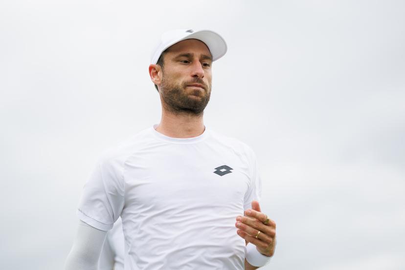 Belgian Sander Gille pictured during a doubles tennis match between Argentinian-Spain pair Zeballos - Granollers and Belgian-Dutch pair Gille-Verbeek, in the second round of the Men's doubles at the Wimbledon grand slam tennis tournament in London, Britain, Saturday 04 July 2026. BELGA PHOTO BENOIT DOPPAGNE