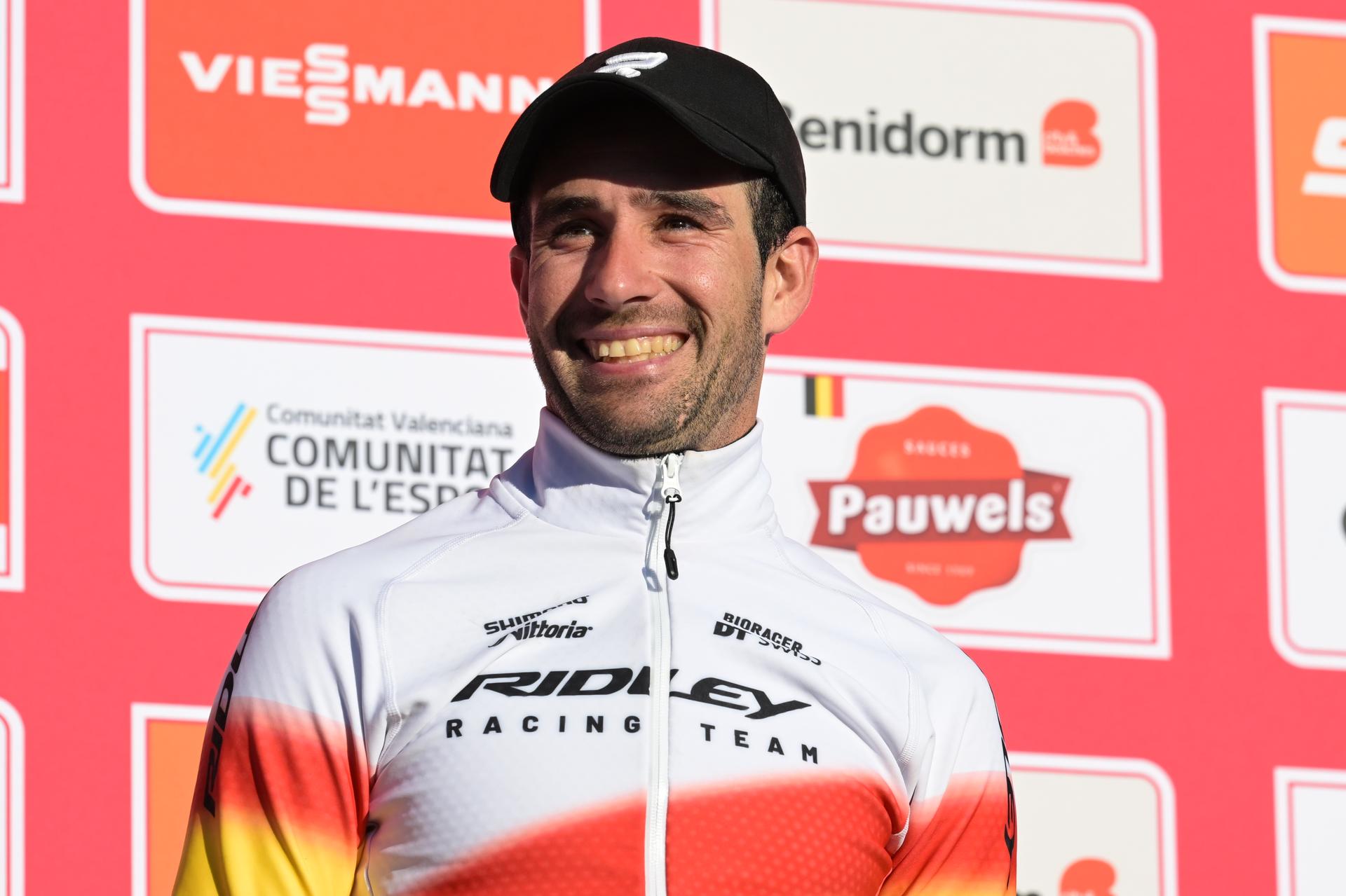 Spanish Felipe Orts Lloret pictured on the podium after finishing third place at the Men's Elite race at the cyclocross cycling event in Benidorm, Spain, Sunday 18 January 2026, stage 10/12 in the UCI World Cup competition. BELGA PHOTO DAVID PINTENS