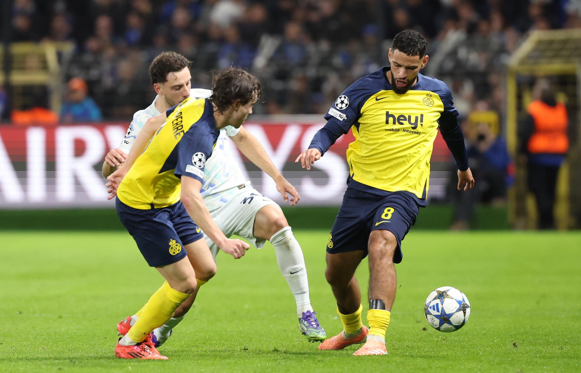 Union's Adem Zorgane fights for the ball during a soccer game between Belgian Royale Union Saint-Gilloise and Italian Internazionale Milano, Tuesday 21 October 2025 in Brussels, on the third day of the League phase of the UEFA Champions League tournament. BELGA PHOTO VIRGINIE LEFOUR