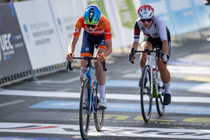 Australian Megan Arens Swiss Mara Winter are pictured in action during the Women U23 Road Race race (88,4km) at the cycling UEC Road European Championships, in Ljubljana, Slovenia Friday 2 October 2026. The UEC Road European Championships are taking place from 02 to 07 October in Ljubljana, Slovenia. BELGA PHOTO JASPER JACOBS