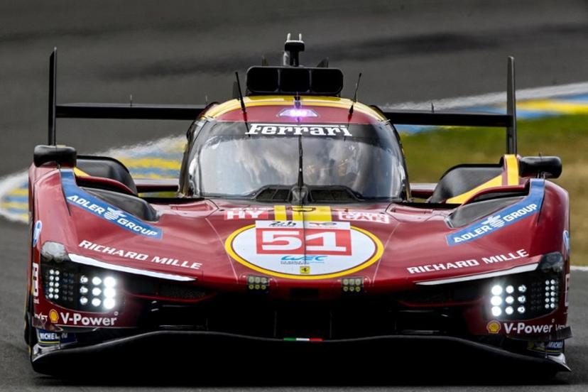 Italian driver Alessandro Pier Guidi steers his Ferrari Hypercar WEC #51 during the test day of the 2025 24 Hours of Le Mans endurance race at Le Mans' circuit, northwestern France, on June 8, 2025.   JEAN-FRANCOIS MONIER / AFP