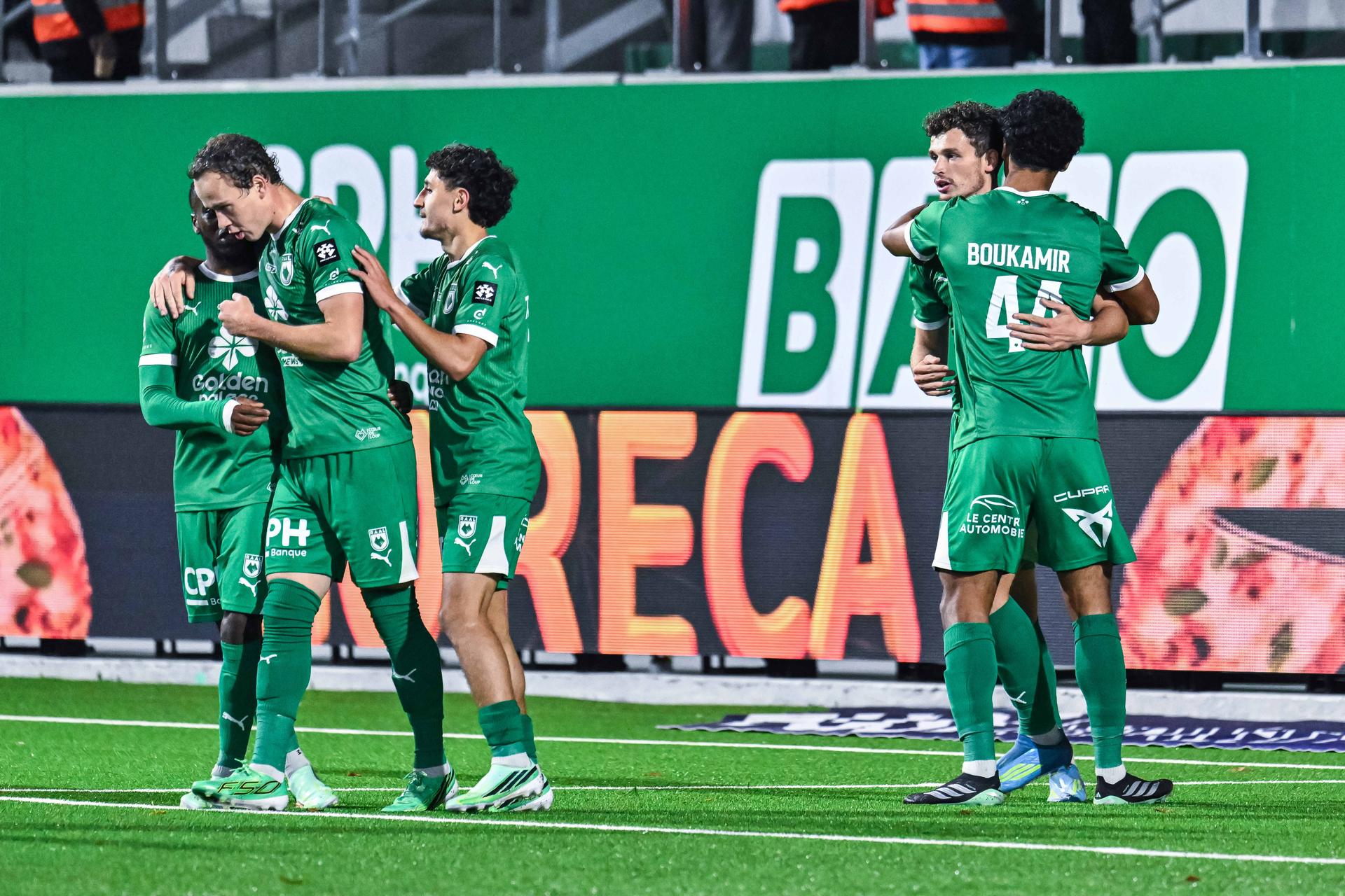RAAL's Leandro Rousseau celebrates after scoring during a soccer match between RAAL La Louviere and RFC Liege, Saturday 17 October 2026 in La Louviere, a game in the 1/16 final of the Croky Cup Belgian cup competition. BELGA PHOTO EMILE WINDAL