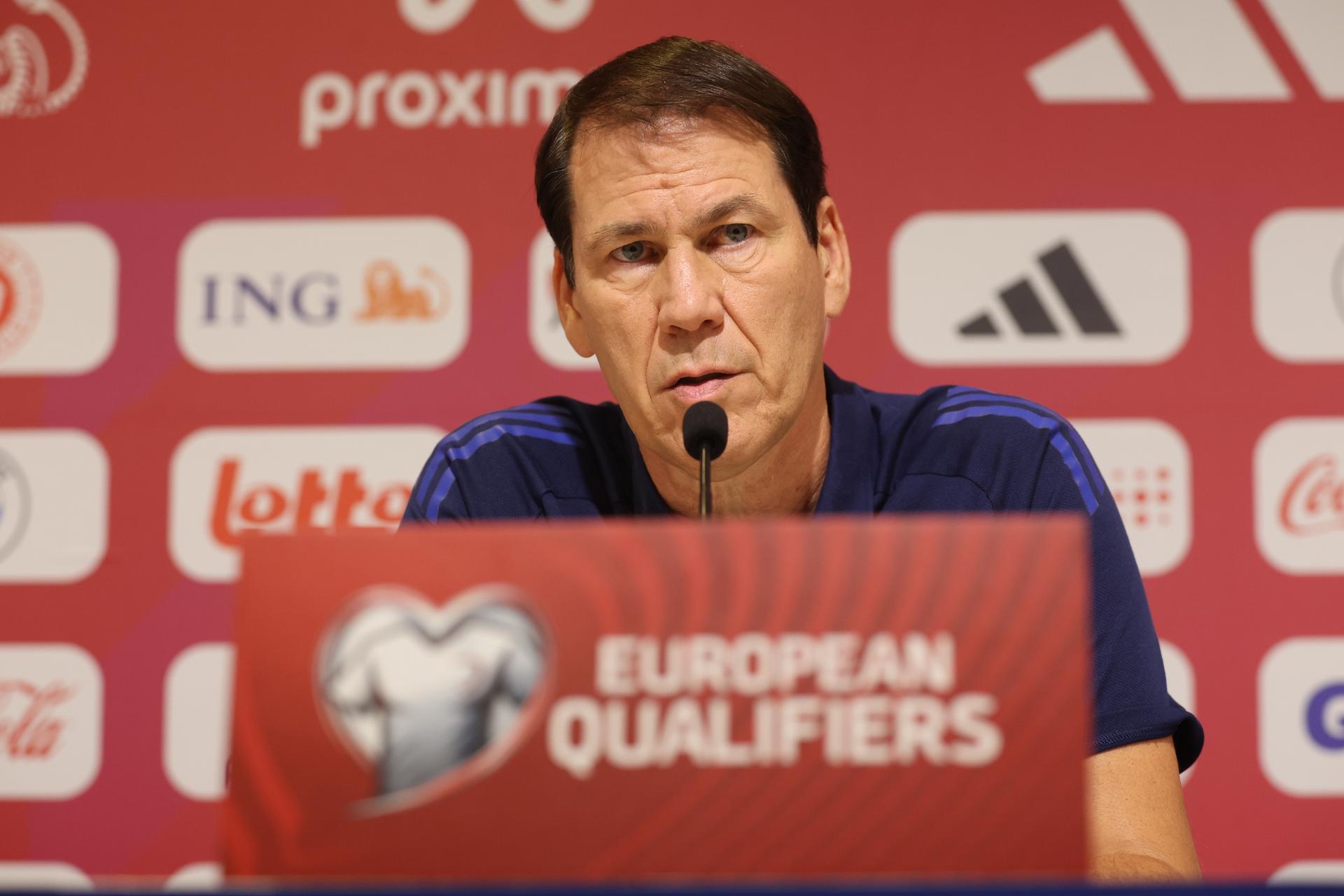 Belgium's head coach Rudi Garcia pictured during a press moment of the Red Devils, the Belgian national soccer team, at the Proximus Basecamp in Tubize, Thursday 09 October 2025. The team is preparing for the World Cup 2026 qualifiers against North Macedonia (10/10) and Wales (13/10). BELGA PHOTO VIRGINIE LEFOUR