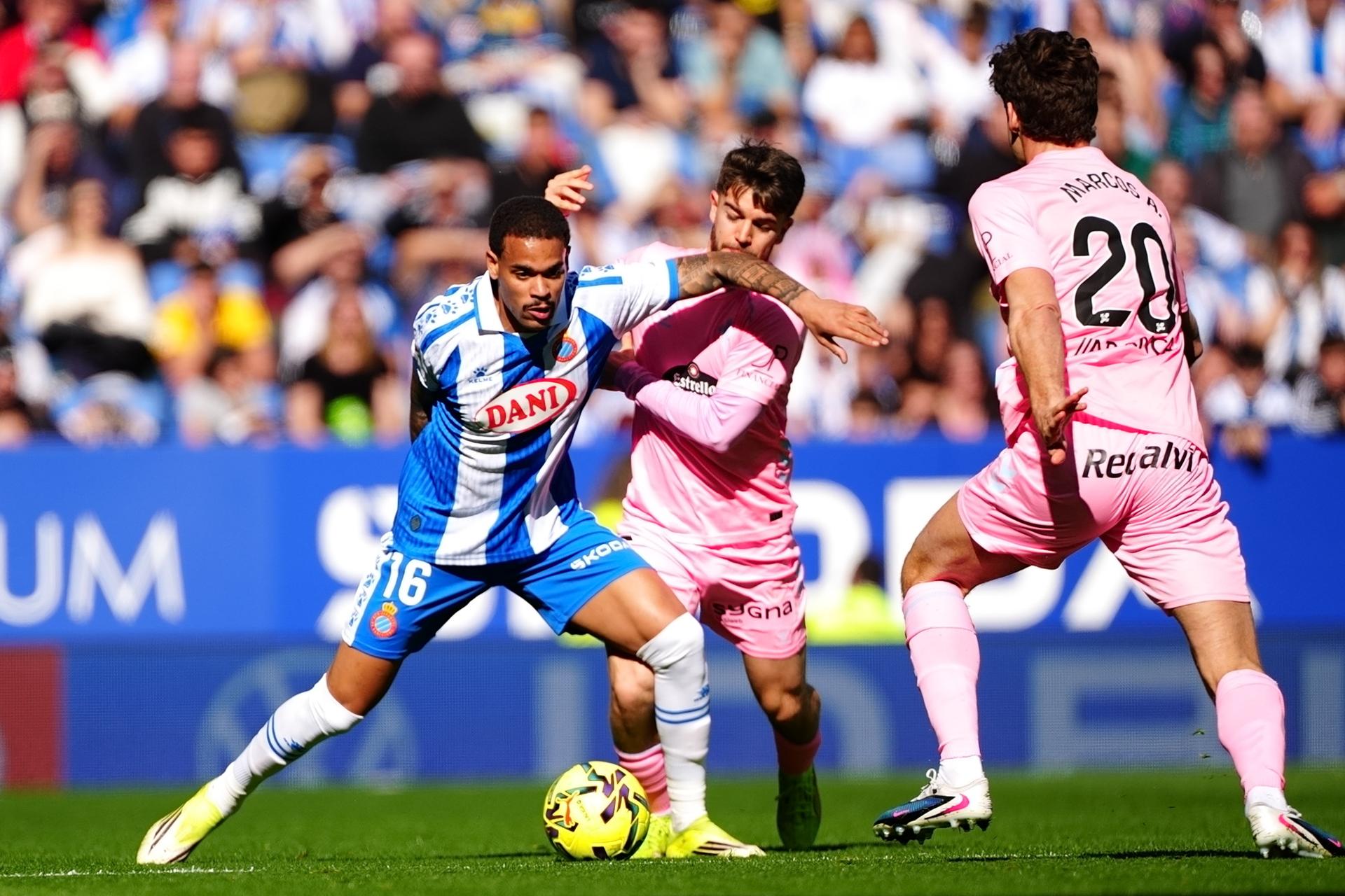 Belgian Cyril Ngonge of Espanyol pictured in action during the soccer game between RCD Espanyol and RC Celta Vigo in Barcelona, Spain on Saturday 14 February 2026. BELGA PHOTO JOMA GISBERT