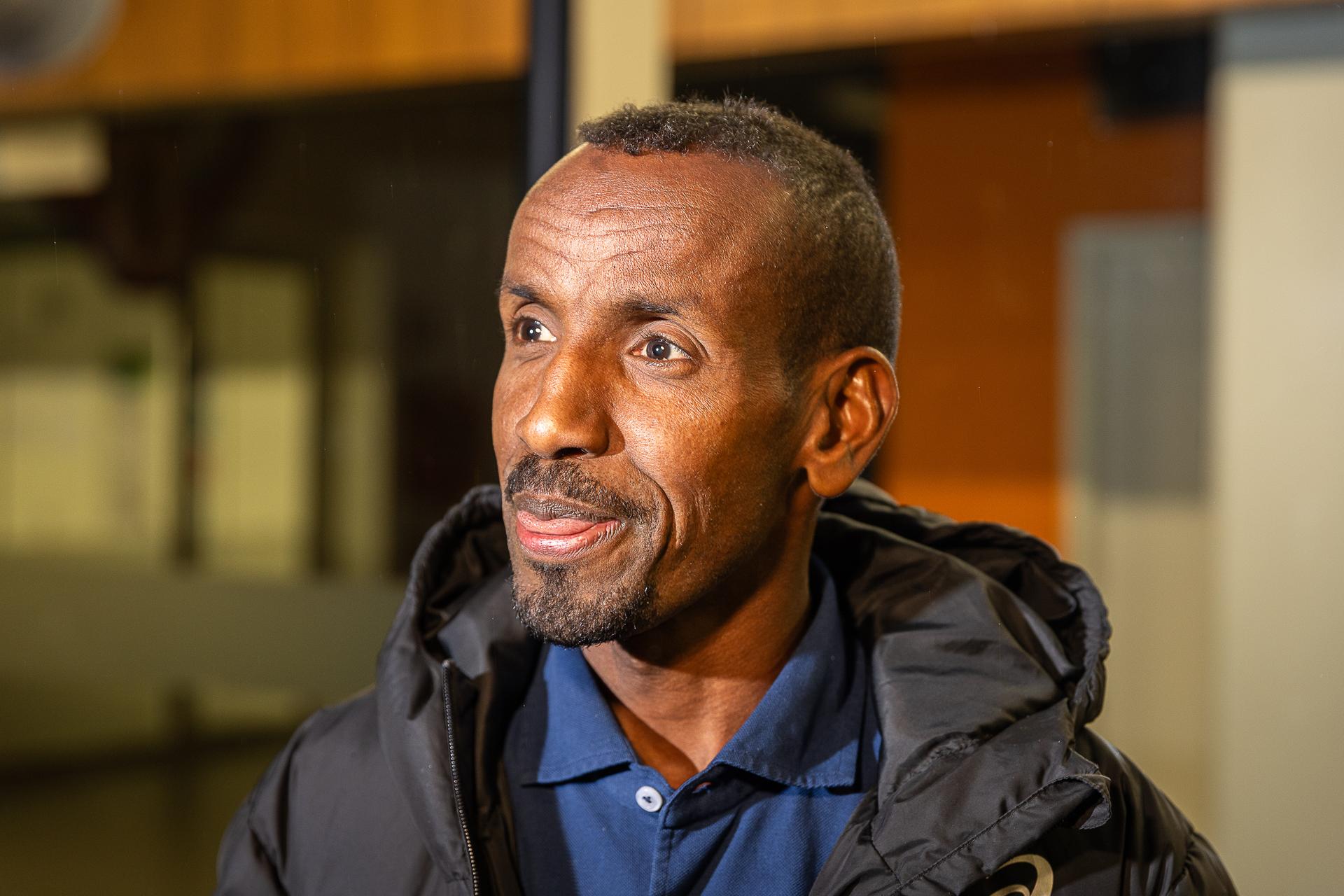Belgian athlete Bashir Abdi pictured at a press conference of Atletiek Vlaanderen after an information session for the athletes following the commotion of the past weeks regarding the top-level sports policy, Friday 08 November 2024 in Gent. BELGA PHOTO JAMES ARTHUR GEKIERE