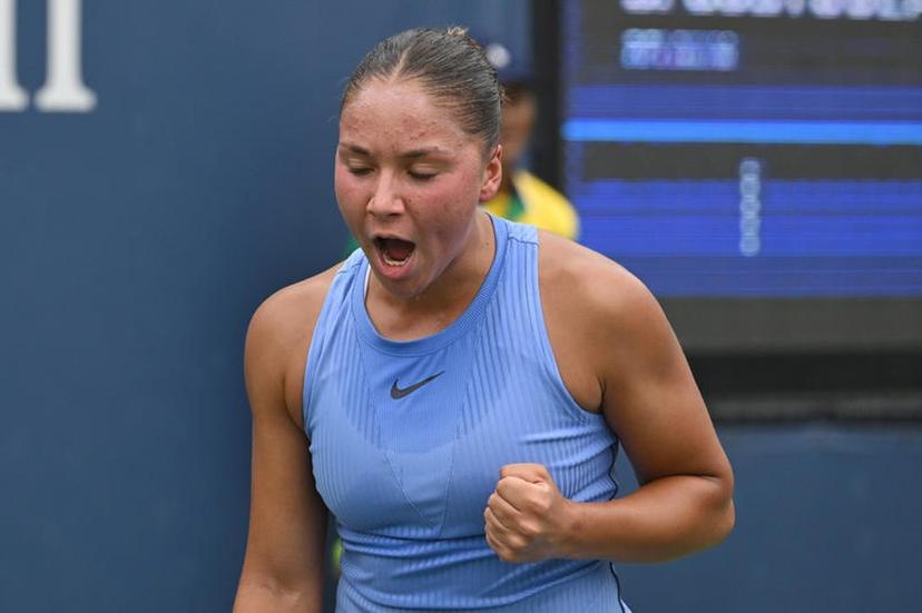 Sofia Costoulas of Belgium reacts as she competes against Katie Volynets of the United States during the Women's Qualifying Singles 1st round at the USTA Billie Jean King National Tennis Center in Flushing Meadow-Corona Park, in the Queens borough of New York, NY, August 18, 2025. (Photo by Anthony Behar/SipaUSA)