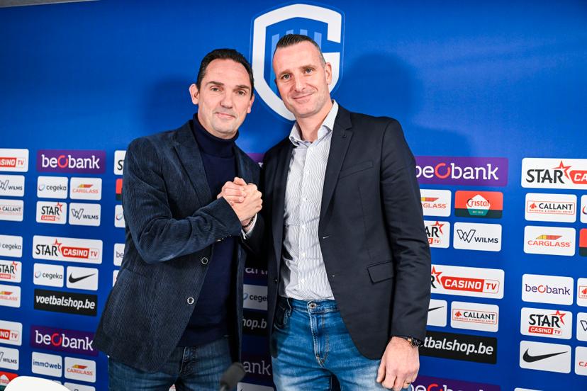 Genk's technical director Dimitri De Conde and Genk's head coach Nicky Hayen pose for the photographer during a press conference of Belgian soccer team KRC Genk, on Tuesday 23 December 2025, in Genk. BELGA PHOTO TOM GOYVAERTS
