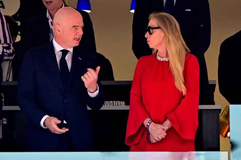 President of FIFA Gianni Infantino and RBFA chairwoman Pascale Van Damme pictured during a soccer game between the USA and Belgian national team Red Devils, on Monday 06 July 2026, at the Seattle Field, in Seattle, a 1/8 finals game in the FIFA World Cup 2026. BELGA PHOTO DIRK WAEM