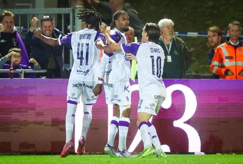 Beerschot's Severin Guendouz celebrates after scoring during a soccer game between RSCA Futures and Beerschot VA, Friday 12 September 2025 in Deinze, on day 5 of the 2025-2026 'Challenger Pro League' 1B second division of the Belgian championship. BELGA PHOTO VIRGINIE LEFOUR