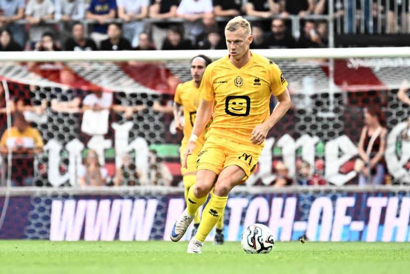 Mechelen's Nikola Storm pictured in action during a soccer match between Zulte Waregem and KV Mechelen, Saturday 26 July 2025 in Waregem, on day 1 of the 2025-2026 'Jupiler Pro League' first division of the Belgian championship. BELGA PHOTO MAARTEN STRAETEMANS