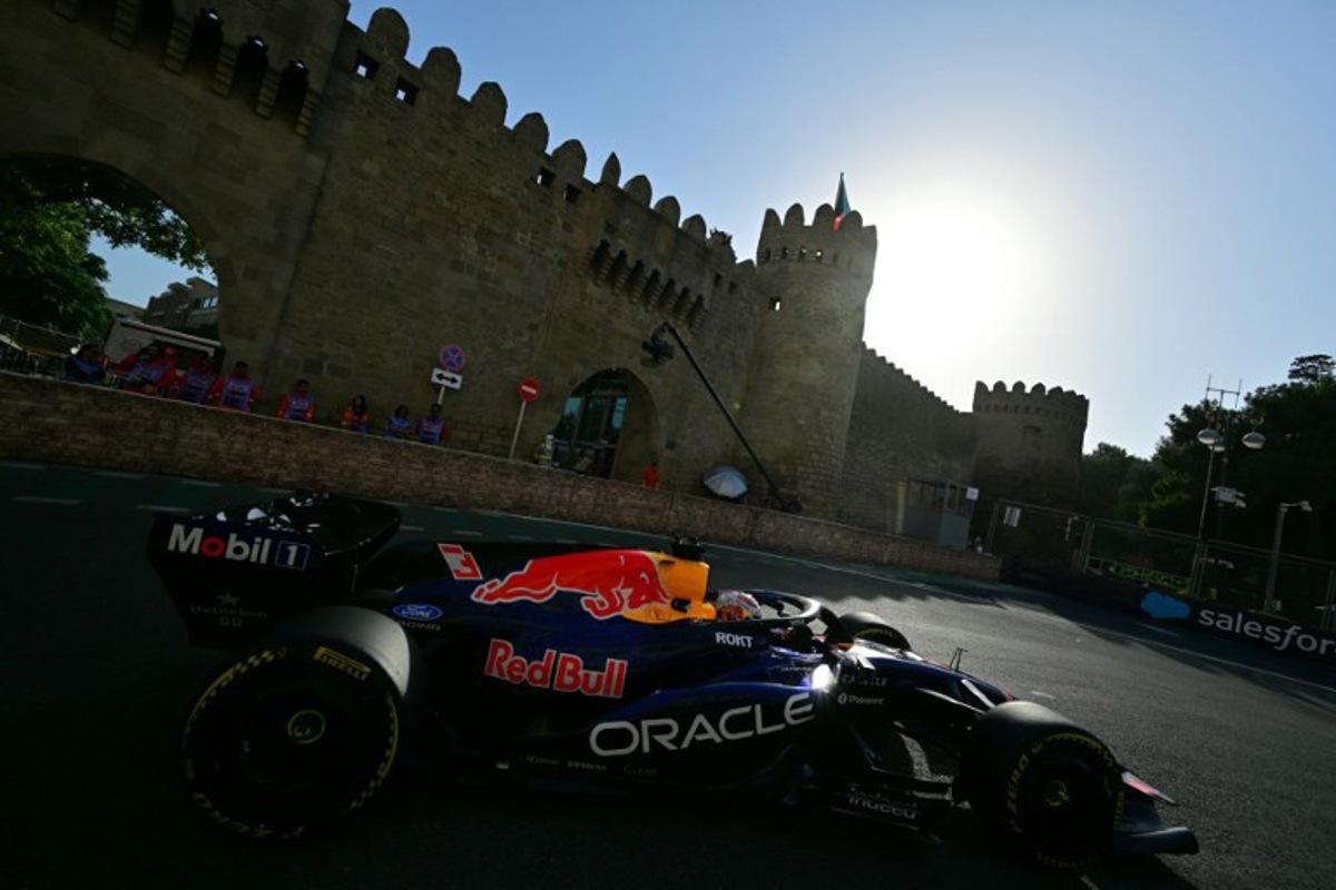 Red Bull Racing's Dutch driver Max Verstappen steers his car during the second practice session ahead of the Formula One Azerbaijan Grand Prix at the Baku City Circuit in Baku on September 24, 2026.  Andrej ISAKOVIC / AFP