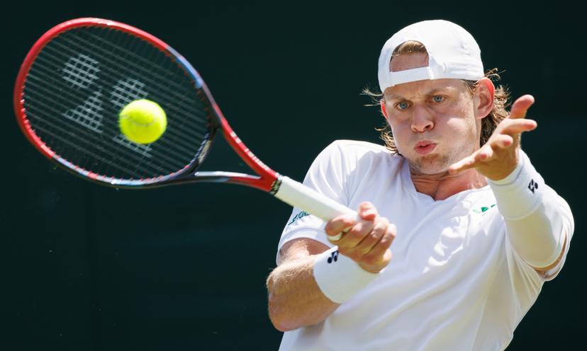 Belgian Zizou Bergs pictured in action during a tennis match between Belgian Bergs and South African Harris, in the first round of the men's singles at the 2025 Wimbledon grand slam tournament, Monday 30 June 2025 at the All England Tennis Club, in South-West London, Britain. BELGA PHOTO BENOIT DOPPAGNE