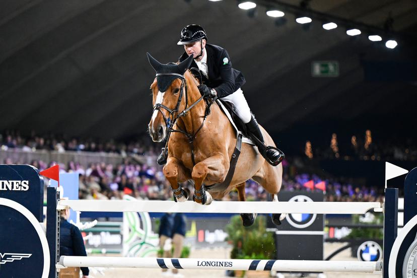 Belgian rider Koen Vereecke with Merryweather Vt Leeuwerikenhof pictured in action during the FEI World Cup Jumping competition at the 'Vlaanderens Kerstjumping - Memorial Eric Wauters' equestrian event in Mechelen on Monday 30 December 2024. BELGA PHOTO TOM GOYVAERTS