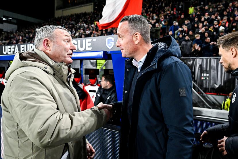 Genk's head coach Nicky Hayen and FC Utrecht?s head coach Ron Jans pictured ahead of a soccer game between Dutch soccer club FC Utrecht and Belgian KRC Genk, on Thursday 22 January 2026 in Utrecht, Netherlands, the seventh game (out of 8) in the league phase of the UEFA Europa League competition. BELGA PHOTO TOM GOYVAERTS