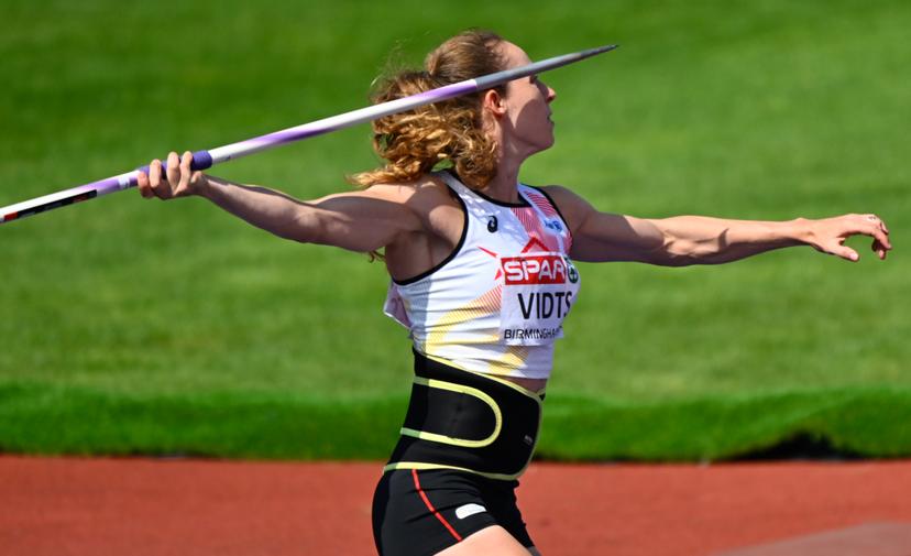 Belgian Noor Vidts pictured in action during the javelin throw event of the heptathlon competition, at the European Athletics Championships (August 10-18) in Birmingham, United Kingdom, on Saturday 15 August 2026. BELGA PHOTO ERIC LALMAND