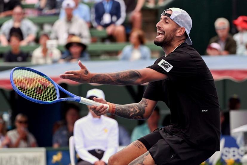 Nick Kyrgios of Australia reacts during his men's singles match against Zhang Zhizhen of China at the Kooyong Classic tennis tournament in Melbourne on January 13, 2026.  William WEST / AFP