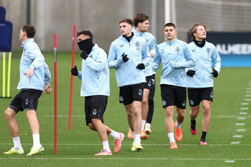 Club's players pictured during a training session of Belgian soccer team Club Brugge KV, on Tuesday 25 November 2025 in Brugge. The team is preparing for tomorrow's game against Portuguese Sporting CP, on day five of the League phase of the UEFA Champions League tournament. BELGA PHOTO BRUNO FAHY