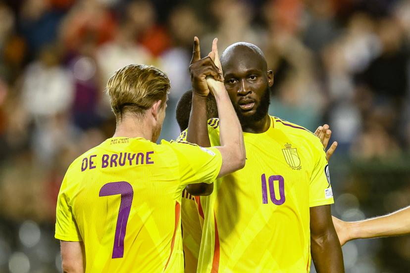 Belgium's Kevin De Bruyne and Belgium's Romelu Lukaku celebrate during a soccer game between Belgian national team Red Devils and Wales, Monday 09 June 2025 in Bussels, the second (out of 8) qualification games for the World Cup 2026. BELGA PHOTO BRUNO FAHY