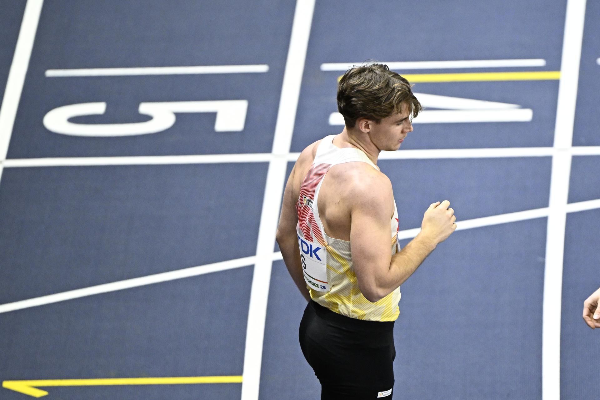 Belgian Jente Hauttekeete pictured at the 1000m race of the men's heptathlon competition, on the second day of the World Athletics Indoor Championship in Torun, Poland on Saturday 21 March 2026. The championships take place from 20 to 22 March. BELGA PHOTO JASPER JACOBS