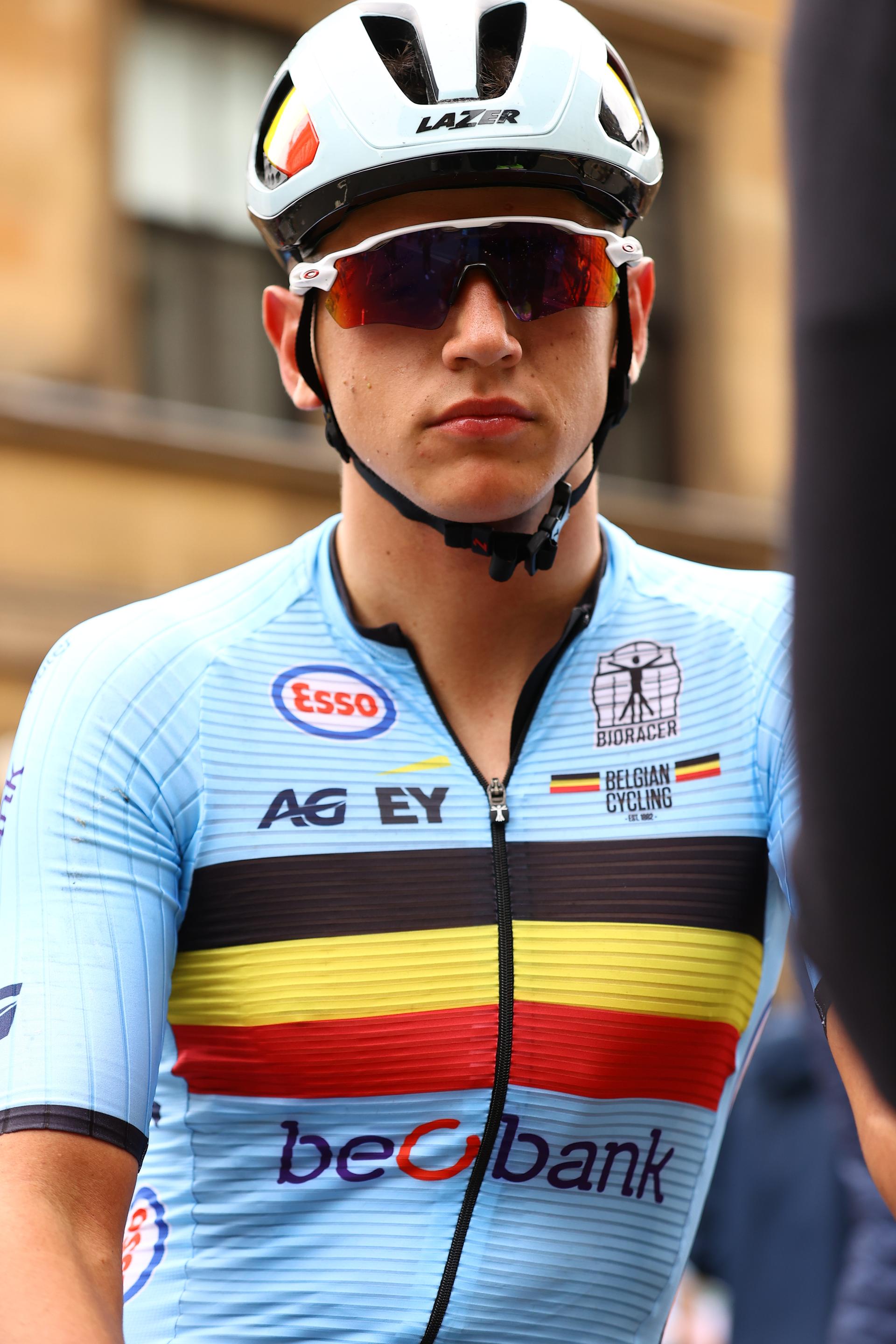 Belgian Steffen De Schuyteneer pictured after the men junior road race at the UCI World Championships Cycling, in Glasgow, Scotland, Saturday 05 August 2023. UCI organizes the worlds with all cycling disciplines, road cycling, indoor cycling, mountain bike, BMX racing, road paracycling and indoor paracycling, in Glasgow from 05 to 13 August. BELGA PHOTO DAVID PINTENS