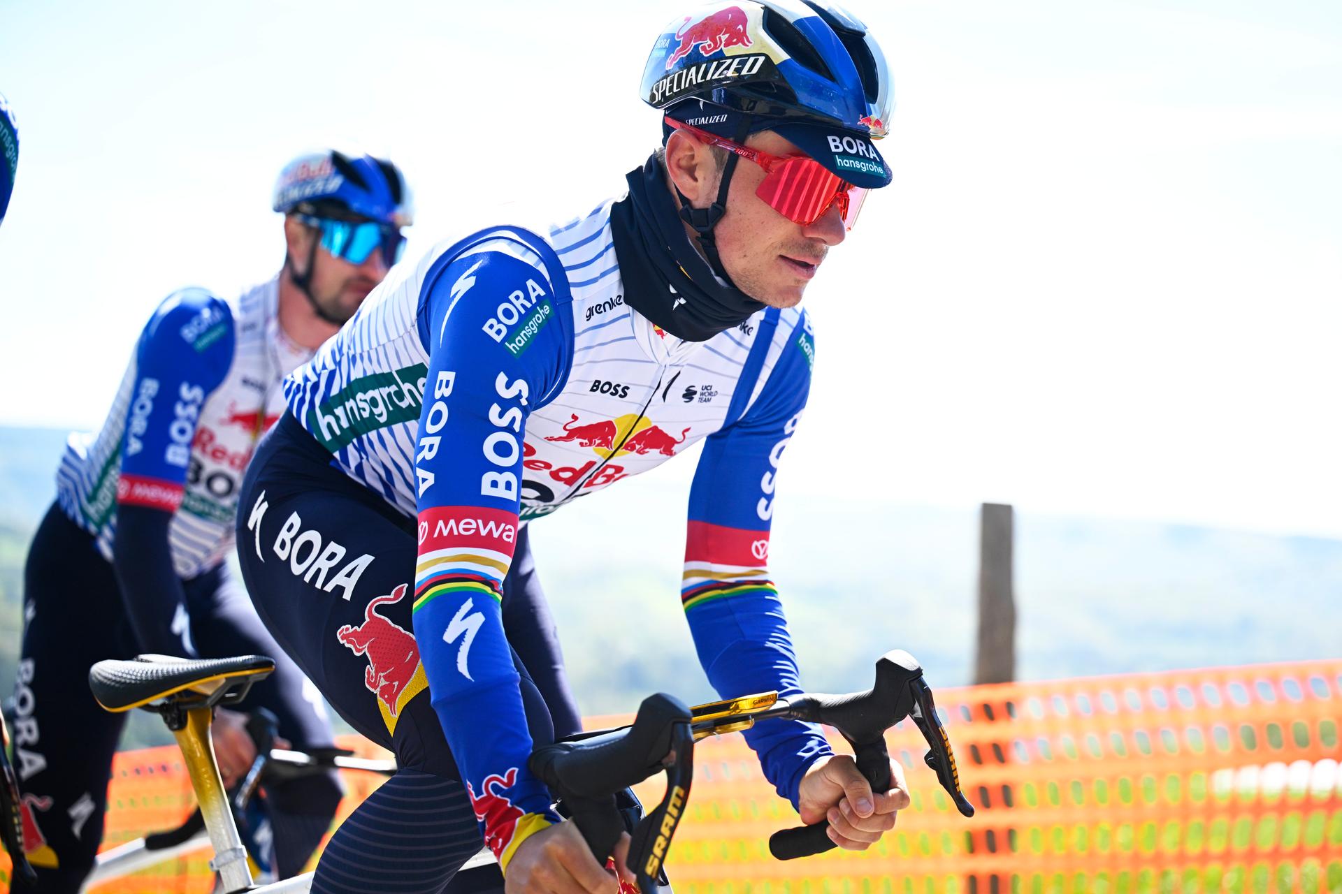 Belgian Remco Evenepoel of Red Bull-BORA-hansgrohe pictured in action during a training and track reconnaissance session, ahead of the Liege-Bastogne-Liege one day cycling race, Friday 24 April 2026. BELGA PHOTO JASPER JACOBS